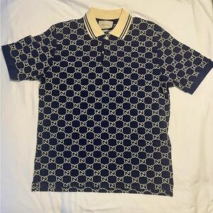 Gucci Blue and Cream Patterned Polo